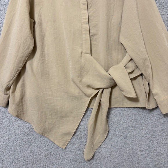 Work Casual Wrap Blouse Beige Tie Front Lightweight Top 18 Eloquii - Picture 6 of 14